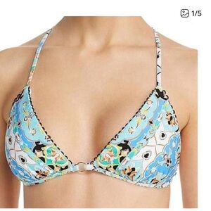 Nanette Lepore Womens Plunging Baltic Blue Bikini Swim Top